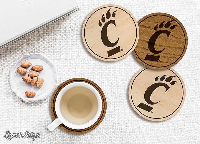 LazerEdge Cincinnati Bearcats Wooden Coaster Set - Maple Wood - Officially Licensed Product - 4-Pack