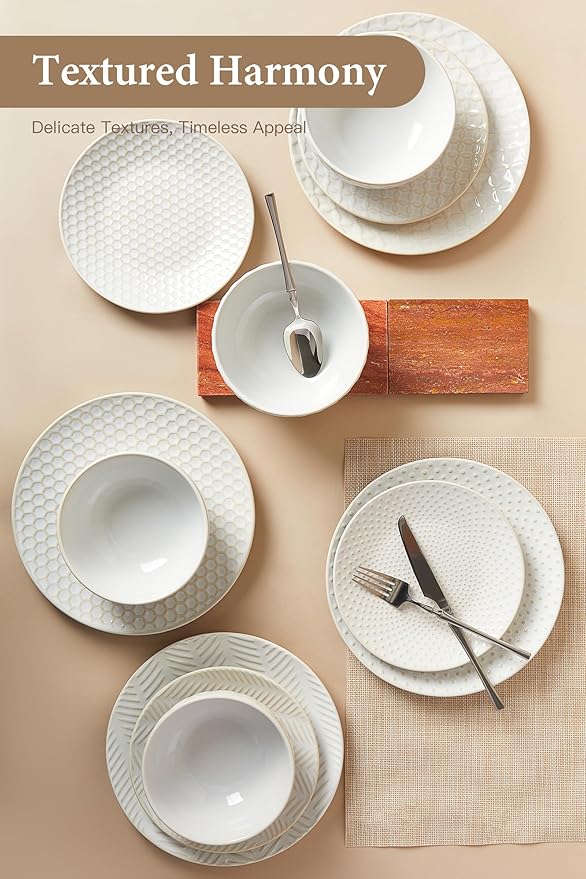 24 Piece Dinnerware Sets for 8, Premium Stoneware Plates and Bowls Sets - Image 7