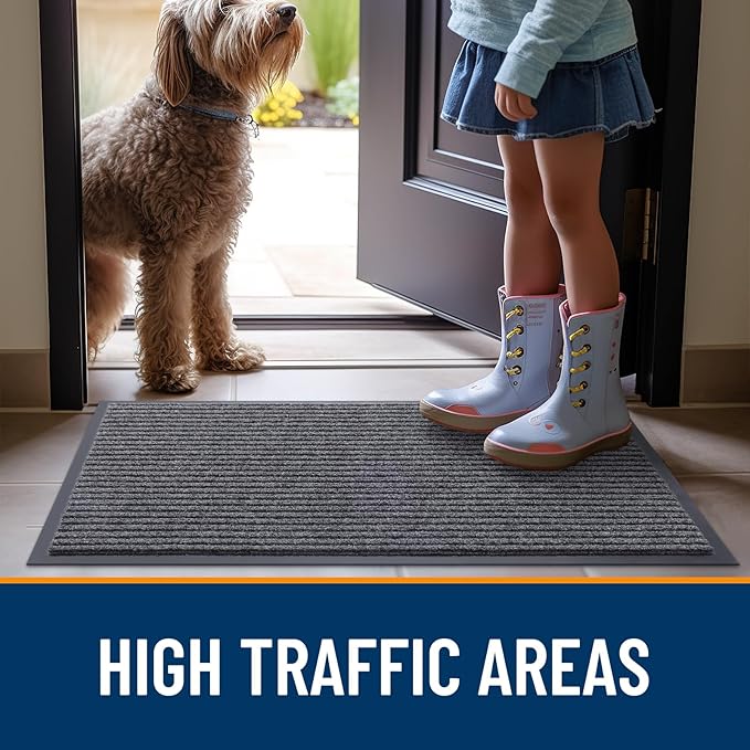 OLANLY Front Door Mat Indoor Outdoor Entrance, Waterproof Heavy Duty Doormat, Fade Resistant, Low Profile, Easy Clean Patio Porch Welcome Floor Mats for Entry, 29.5x17, Grey
