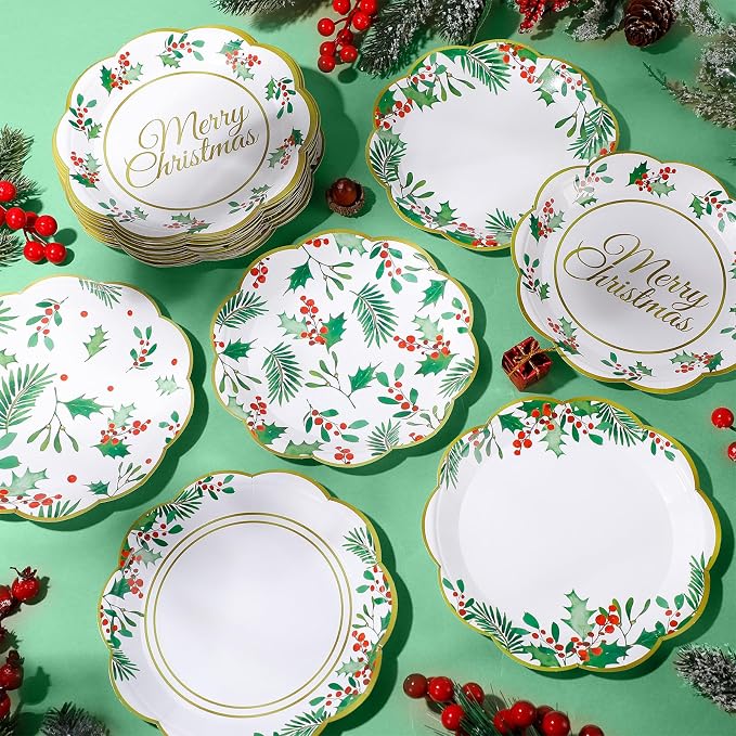 Gerrii 60 Pcs Christmas Party Plates 7 Inch Holly Berries Disposable Paper - Image 6