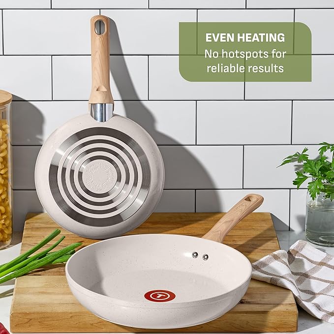 T-Fal Revive Ceramic Nonstick Cookware Set, Oven Safe Up to 350ºF, 12-Piece, Includes Stockpot, Saucepan, Skillet, Frying Pans, Utensils, Ceramic Pots and Pans Set, Beige Granite
