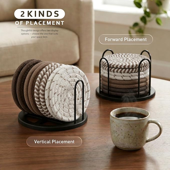 Lazebox Coasters Set of 8 for Drinks, 4 Inch Large Coasters for Coffee Table - Image 6
