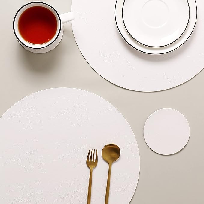 Embossed PU Leather Placemats, Waterproof Coffee Coasters, Kitchen Table Mats - Image 8