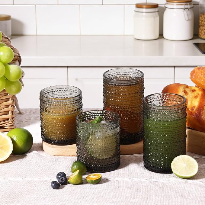 Moretoes 12 Pack Hobnail Drinking Glasses Gray Water Glass Cups Set | Mixed - Image 7