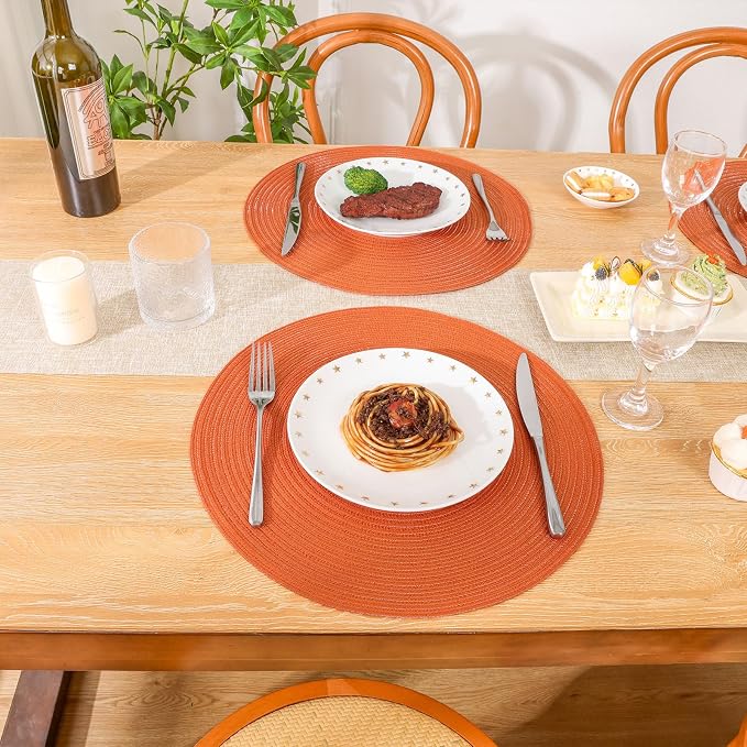 SHACOS Round Placemats Set of 6 Polyester 15 inch Round Braided Place Mats - Image 9