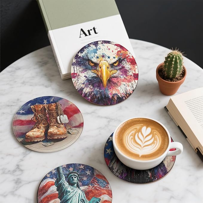 America Coasters Leather Round Drink Coasters 6 Pcs Set - Image 6