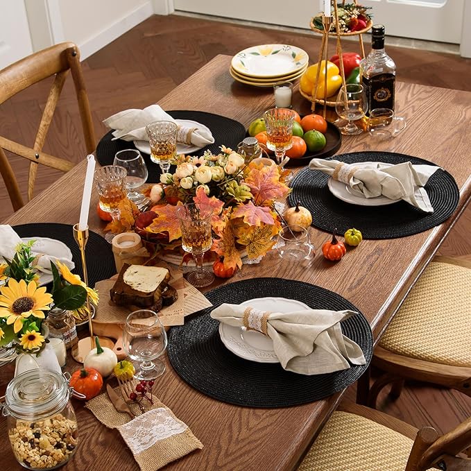 AHHFSMEI Round Placemats Set of 4 Heat Resistant Washable Non-Slip Woven - Image 7