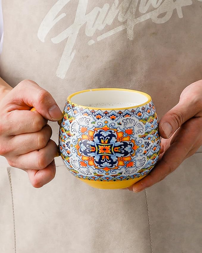 HENXFEN LEAD Large Boho Ceramic Coffee Mugs Set of 6, 20 oz | Assorted Patterns - Image 6