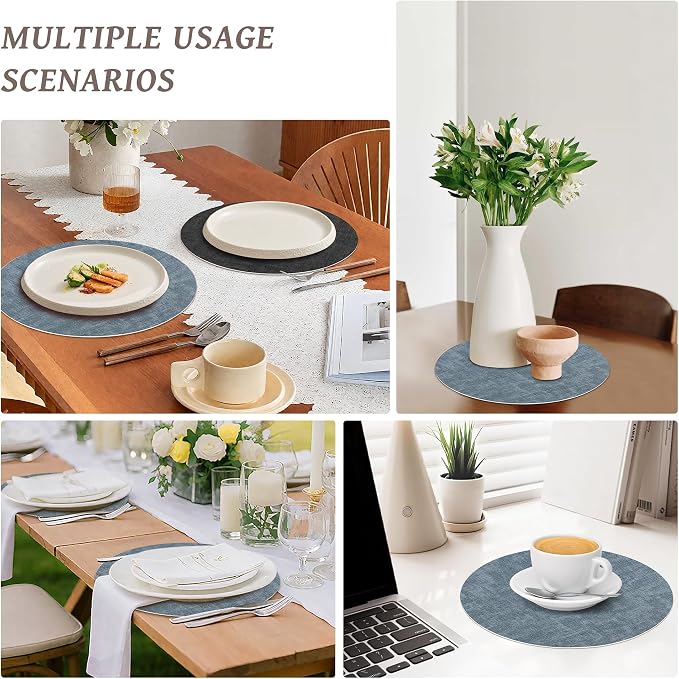 NCUE 13" Faux Leather Round Placemats Set of 6, Reversible Dual-Color | - Image 7