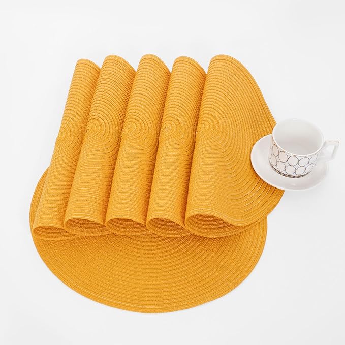 SHACOS 15 inch Round Braided Placemats Set of 6 Non Slip Washable Kitchen Table - Image 9