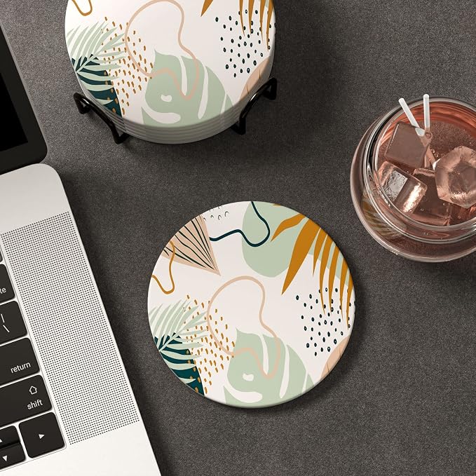 Coasters for Drinks, Kitchen Home Decor Housewarming Gift, Round 4 in - Image 6