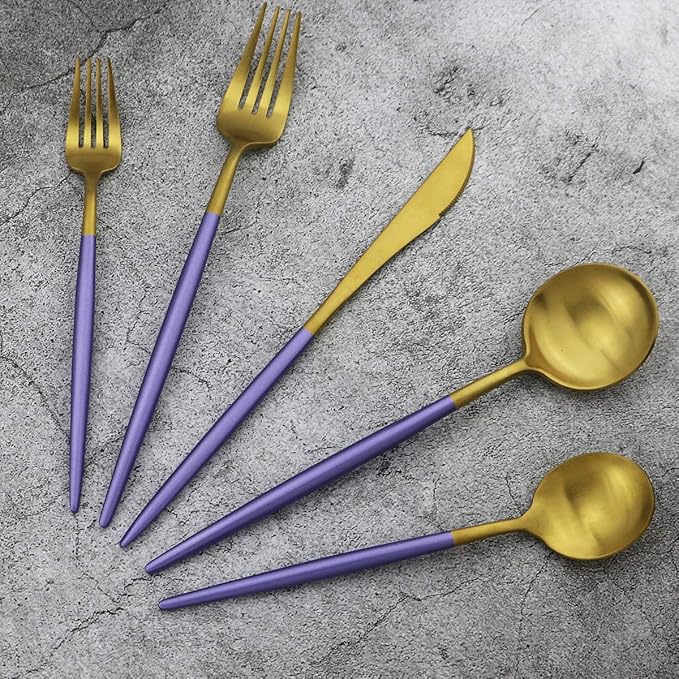 5-Piece Matte Gold Silverware Set, 18/10 Stainless Steel Satin Finish Flatware - Image 7