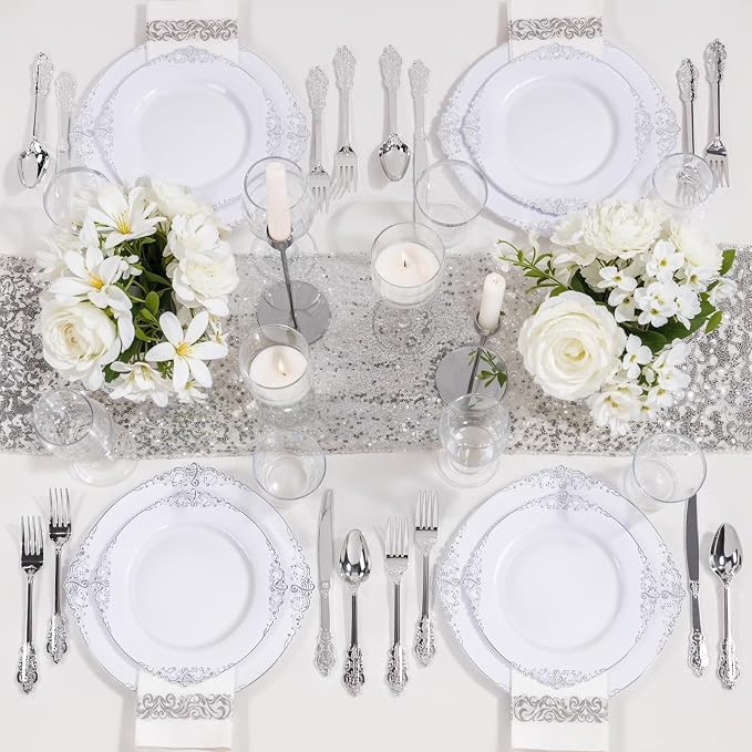Nervure 100Pcs 7.5'' Silver Plastic Plates, Disposable Plates - Image 9