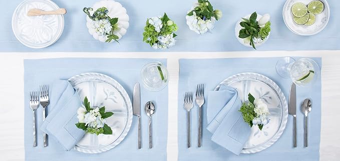 Solino Home 100% Pure Linen Table Runner Sky Blue Hemstitch, 14 x 72 in | - Image 9