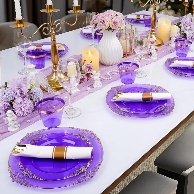 Bestluck 350PCS Purple Disposable Dinnerware - Image 7