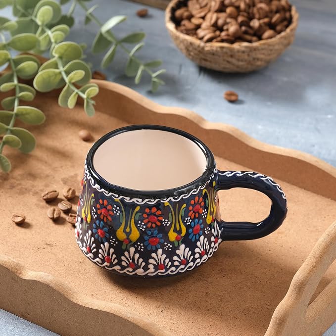 BCS 6 Oz Cappuccino Cups Set of 2, Hand-Painted Ceramic Coffee & Tea Mugs | - Image 8