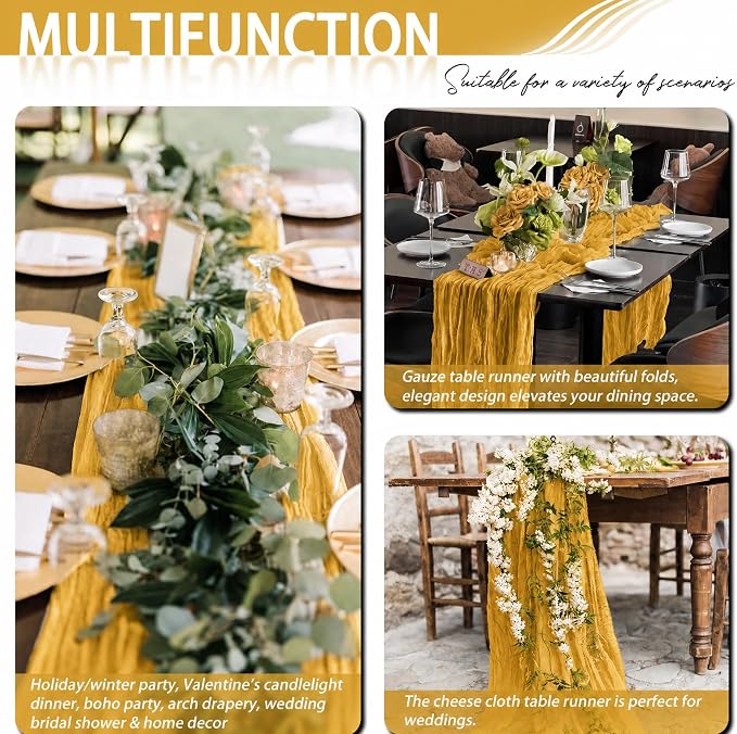 8 Pack Gold Cheesecloth Table Runner 17x108 inch Rustic Gauze Table Runner - Image 7