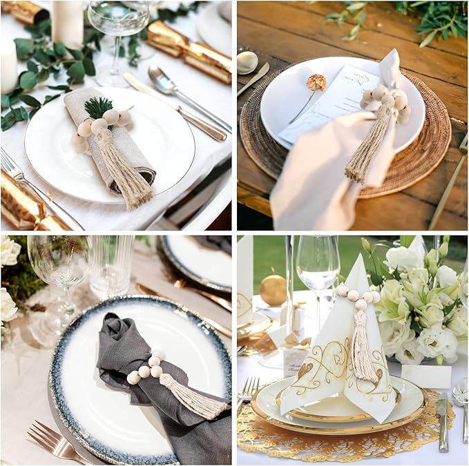 24 Pcs Wooden Bead Napkin Rings, Farmhouse Napkin Rings - Image 7
