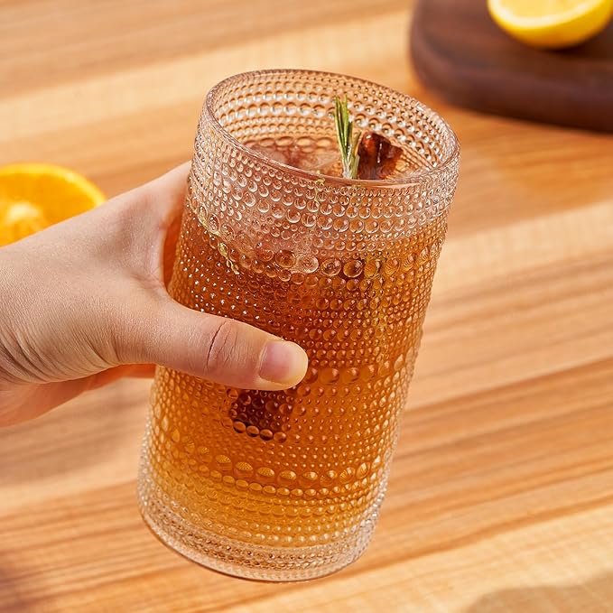 16oz Hobnail Drinking Glasses Set of 12, Vintage Large Capacity Embossed Clear - Image 6