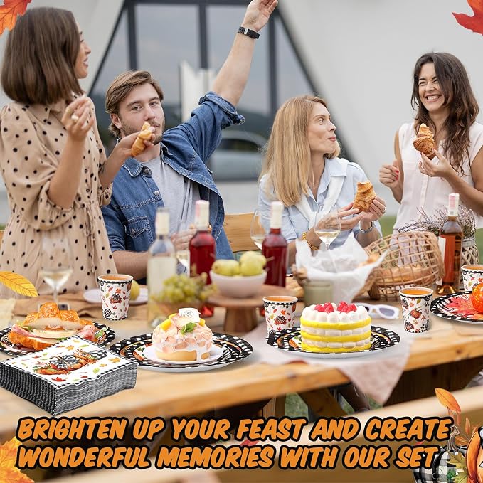 Funnymoom 250 Pcs Pumpkin Fall Paper Plates and Napkins Party Supplies Black - Image 6