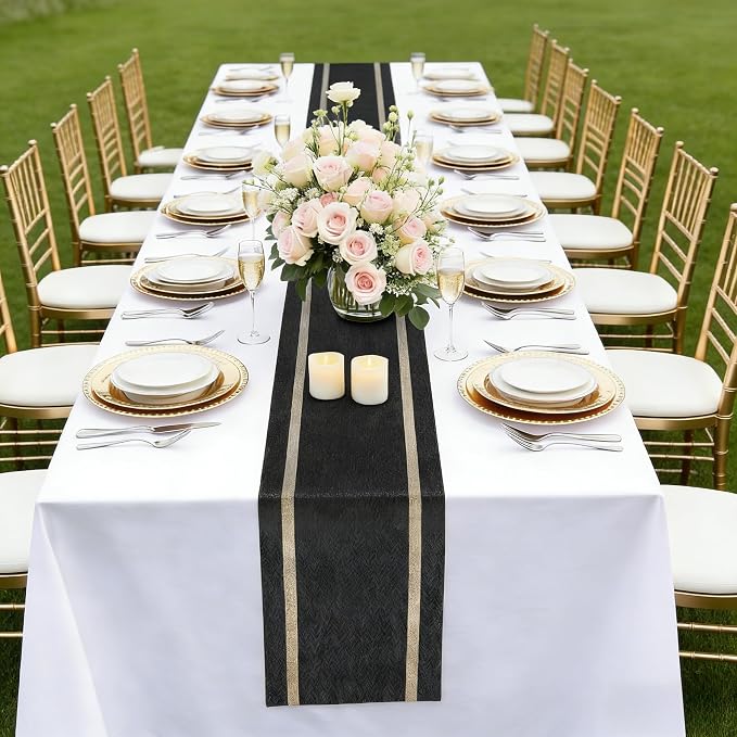 FAVE 4 Pack Woven Vinyl Table Runners, 120x12 Inch Black - Image 9