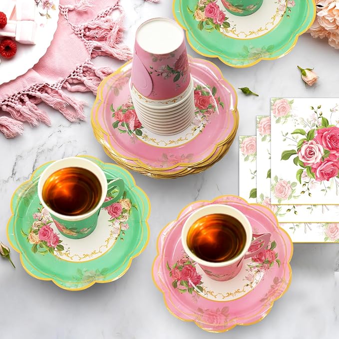200Pcs Floral Tea Cups and Saucers - Image 7