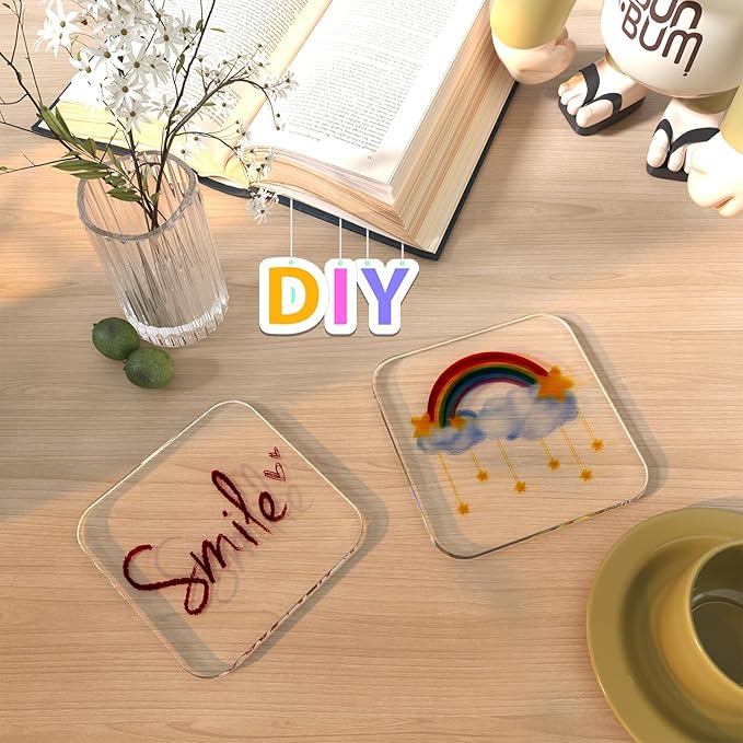 2Pack 4 Inch Square Cute Clear Acrylic Drink Coasters - Image 7