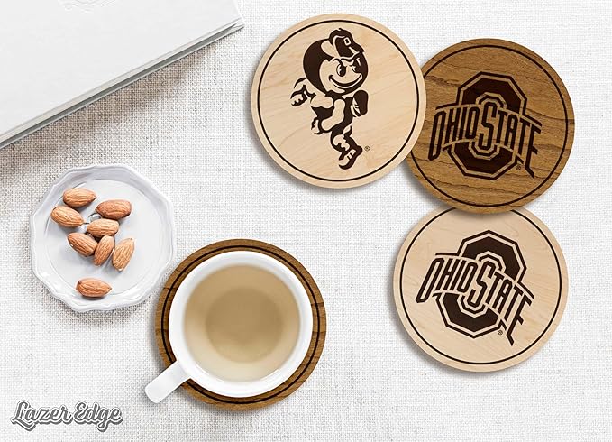 LazerEdge Ohio State Buckeyes Wooden Coaster Set - Maple Wood - Officially Licensed Product - 4-Pack