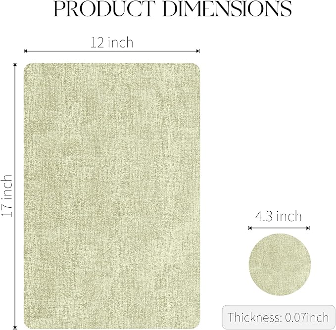 MOSAYT Faux Leather Placemats Set of 6, Heat Resistant Vinyl Place Mats with Coasters, Wipeable Washable Waterproof Oil Proof Table Mats for Kitchen Dining Indoor Outdoor, 12" x 17", Sage Green