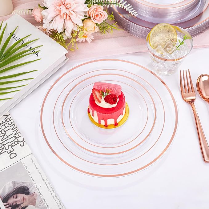 bUCLA 300PCS Rose Gold Plastic Dinnerware - Image 9