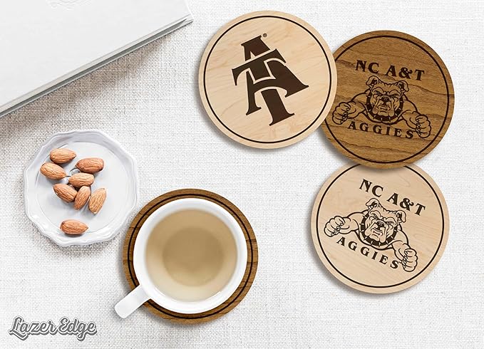 LazerEdge NC A&T Aggies Wooden Coaster Set - Maple Wood - Officially Licensed Product - 4-Pack
