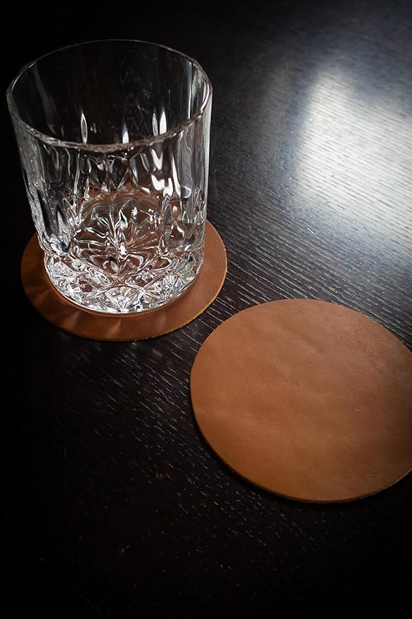 Real Natural Grain Leather Coasters – Durable Non-Slip Distressed Design - Image 3