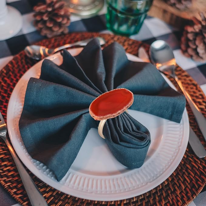 CozyTower Agate Napkin Rings Set of 4, Unique Geode Napkin Rings | Gold Napkin - Image 6