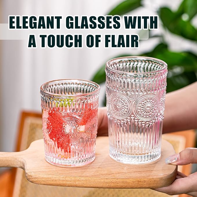 Vintage Drinking Glasses Set of 12, Textured Clear Striped Glass Cups-6 - Image 7