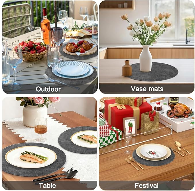 Round Faux Leather Placemats and Coasters, Reversible Heat Resistant Non-Slip - Image 7