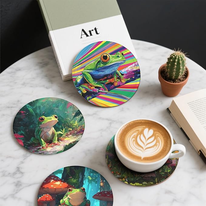 Frog Coasters Leather Round Drink Coasters 6 Pcs Set - Image 6