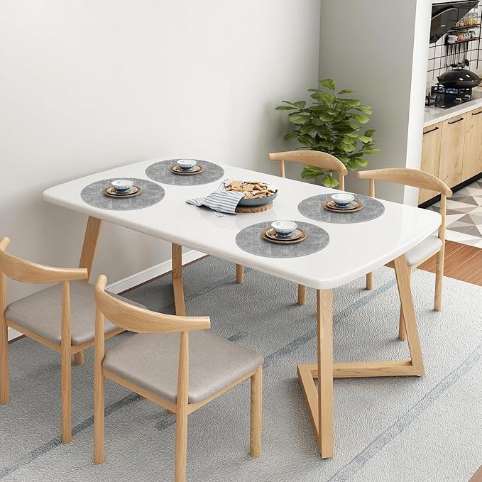 Homaxy Round Faux Leather Placemats and Coasters, Light Grey | Washable - Image 9
