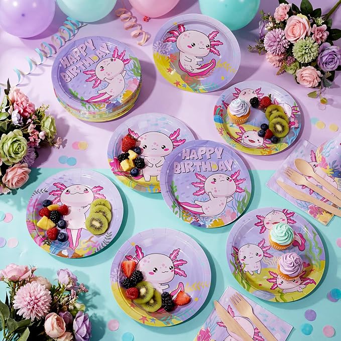 Gerrii 60 Pcs Axolotl Birthday Party Decorations 7 Inch Purple Axolotl Plates - Image 6
