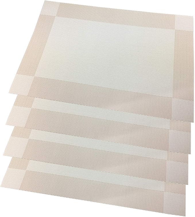 Gugrida Vinyl Beige Placemats Heat Resistant Dining Table Mats Non-Slip Washable Place Mats Set of 6 (Beige)