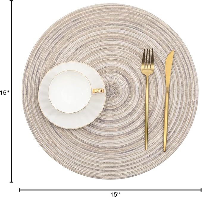 SHACOS Round Braided Placemats 15 inch Set of 4 Variegated Washable Kitchen - Image 10