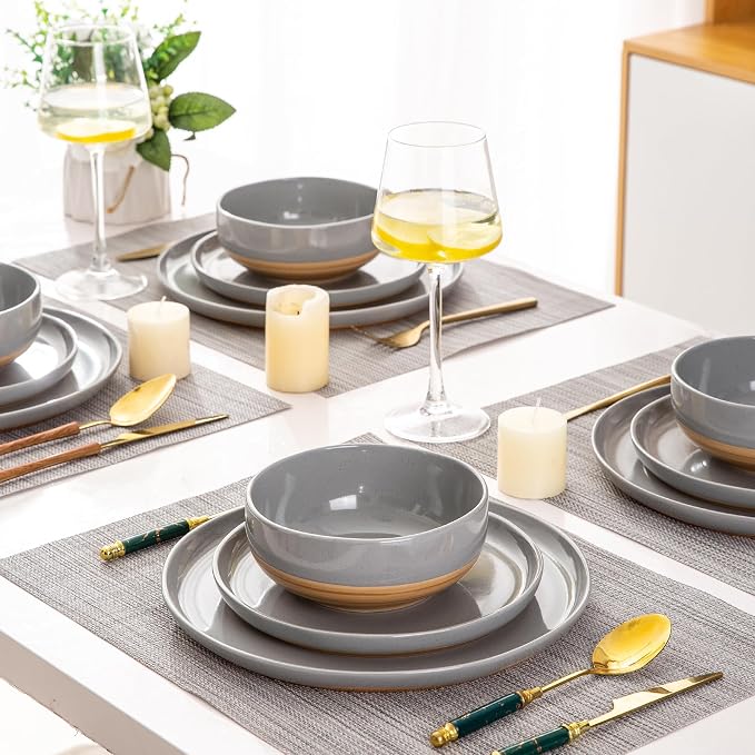 AmorArc Dinnerware Sets for 4, 12 Pieces Ceramic Plates and Bowls Set | Scratch - Image 7