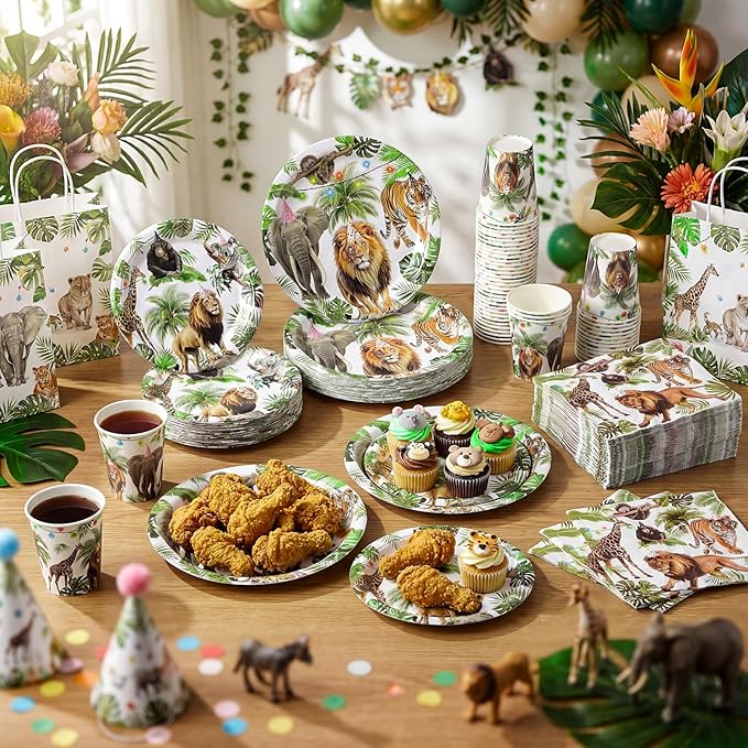 Pickmesh 250 Pcs Jungle Birthday Party Supplies Decorations Serve 50 Safari - Image 6