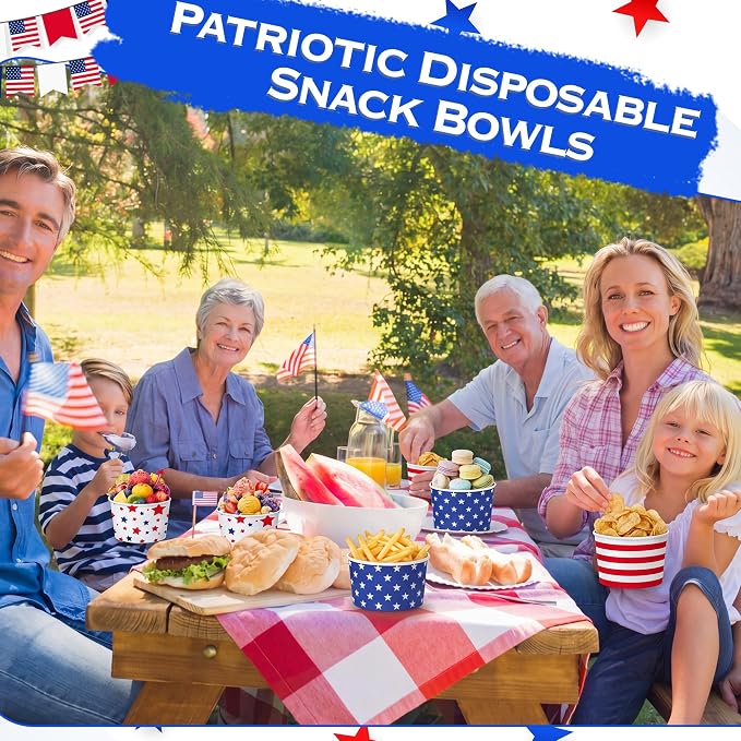 CHENGU 60 Pcs 4th of July Snack Cups 9 oz Patriotic Ice Cream Paper Bowls - Image 7