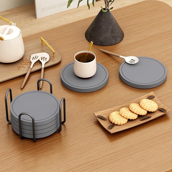 Azhou 6Pcs Absorbent Diatomaceous Earth Coasters Set - Image 6