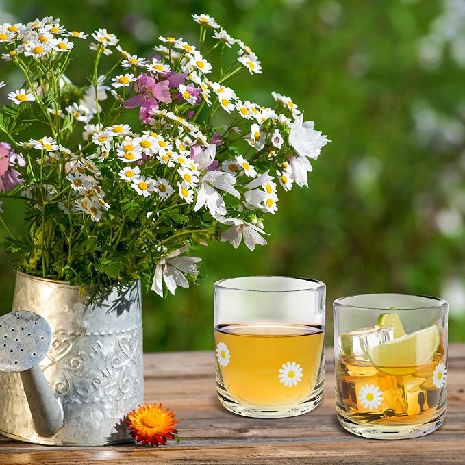 SiliFine 2 Pcs Daisy Icon Juice Glasses - 14oz White Flower Stemless Wine - Image 8