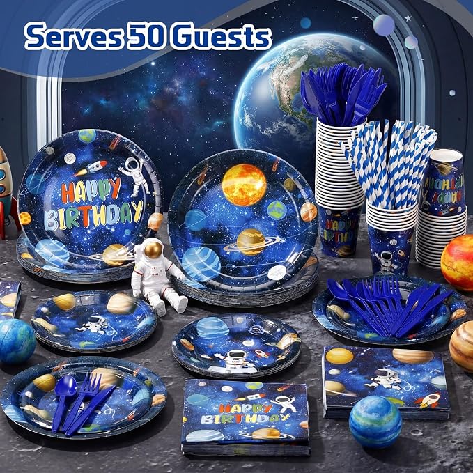 450 Pcs Space Birthday Tableware Set Decorations, Serves 50 | Solar System - Image 6