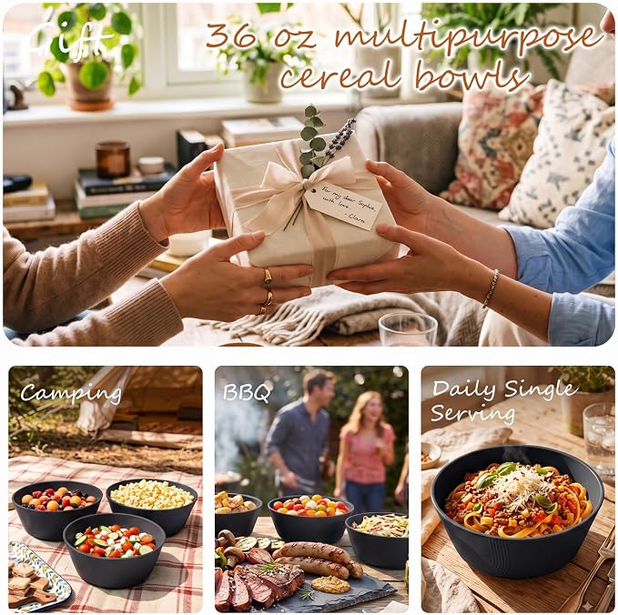PYRMONT Wheat Straw Bowls 36 Oz Big Salad Bowl Unbreakable Cereal Bowls Set of - Image 8