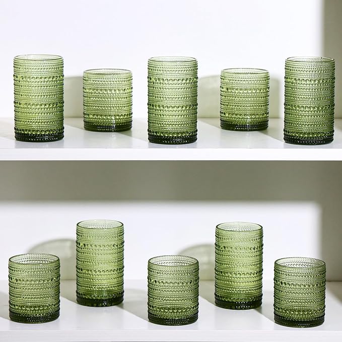 Moretoes Green Hobnail Drinking Glasses Set of 6, Glass Cups | 12 Oz Highball - Image 7