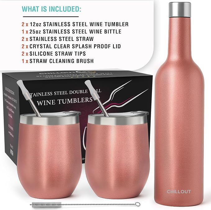 CHILLOUT LIFE 12 oz Stainless Steel Wine Tumblers 2 Pack & 1 Insulated Wine - Image 8