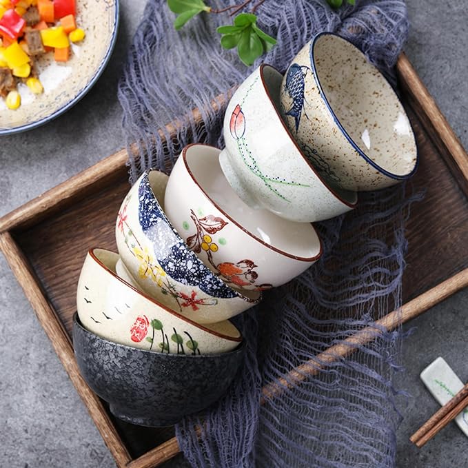 6 Pack Retro Ceramic Bowls, 4.5 Inch Japanese Rice Bowl | 10 Oz Small Soup - Image 8